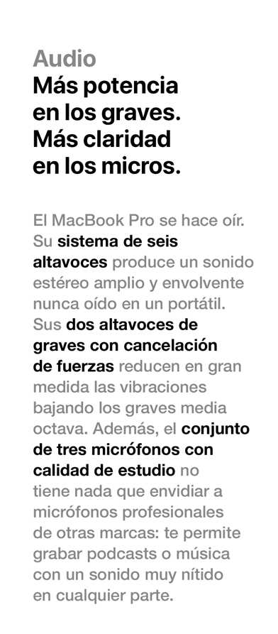 Audio del MacBook Pro de 16 pulgadas