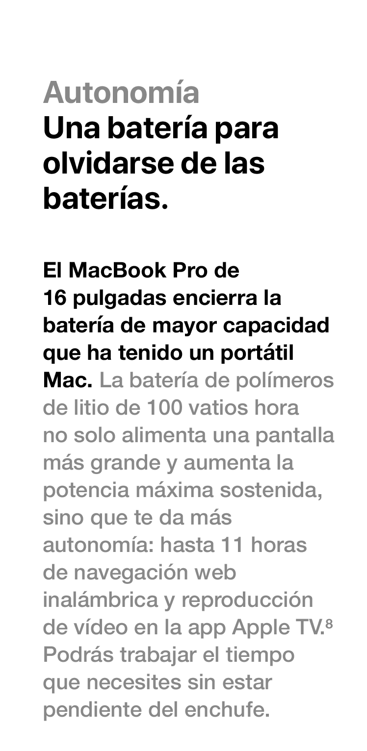 Autonomía del MacBook Pro de 16 pulgadas