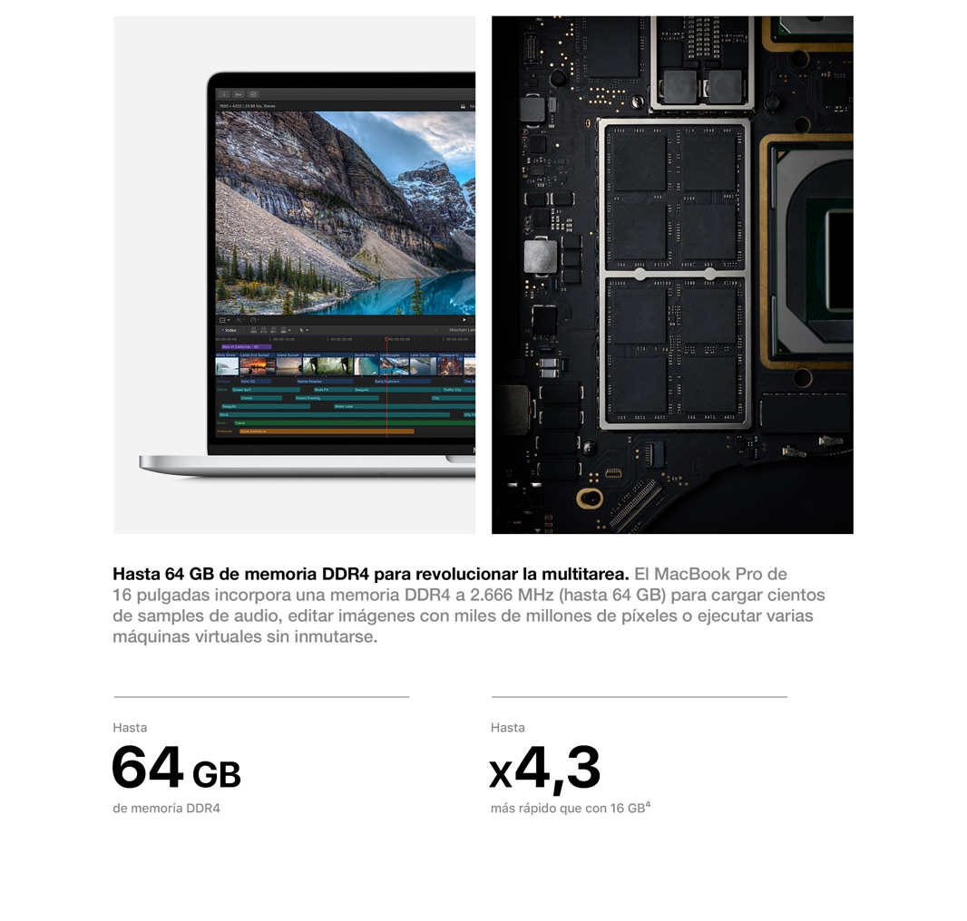 Capacidad y memoria del MacBook Pro de 16 pulgadas