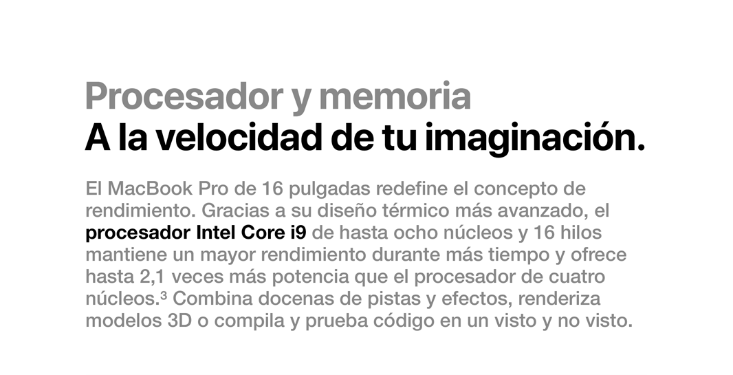 Procesador y memoria del MacBook Pro de 16 pulgadas