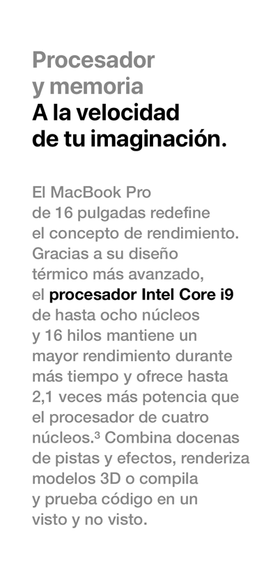 Procesador y memoria del MacBook Pro de 16 pulgadas