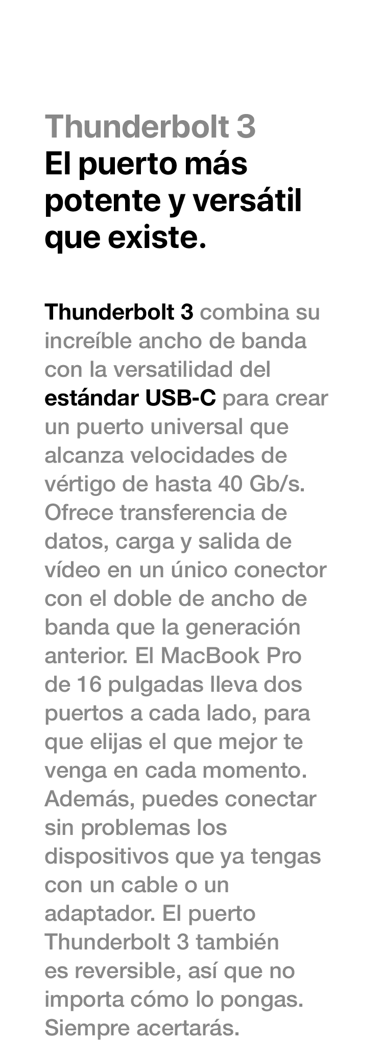 Thunderbolt 3 del MacBook Pro de 16 pulgadas